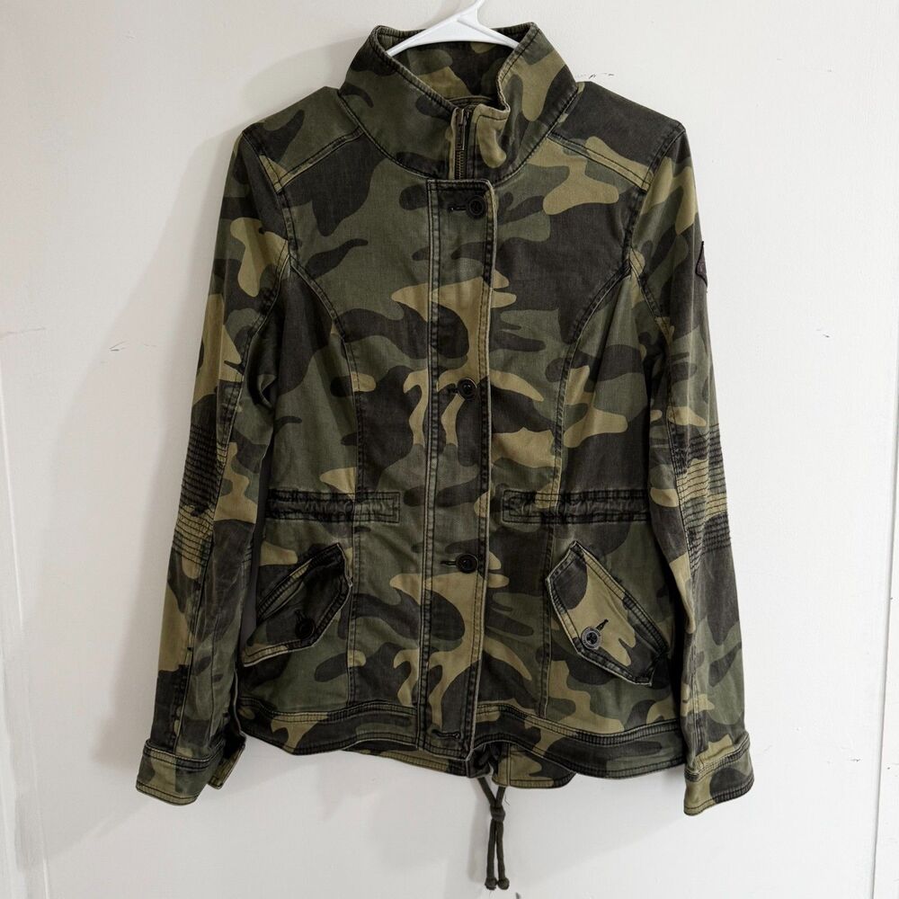 Hollister Utility Jacket Women's Sz S Green Gorpcore Camo Cotton